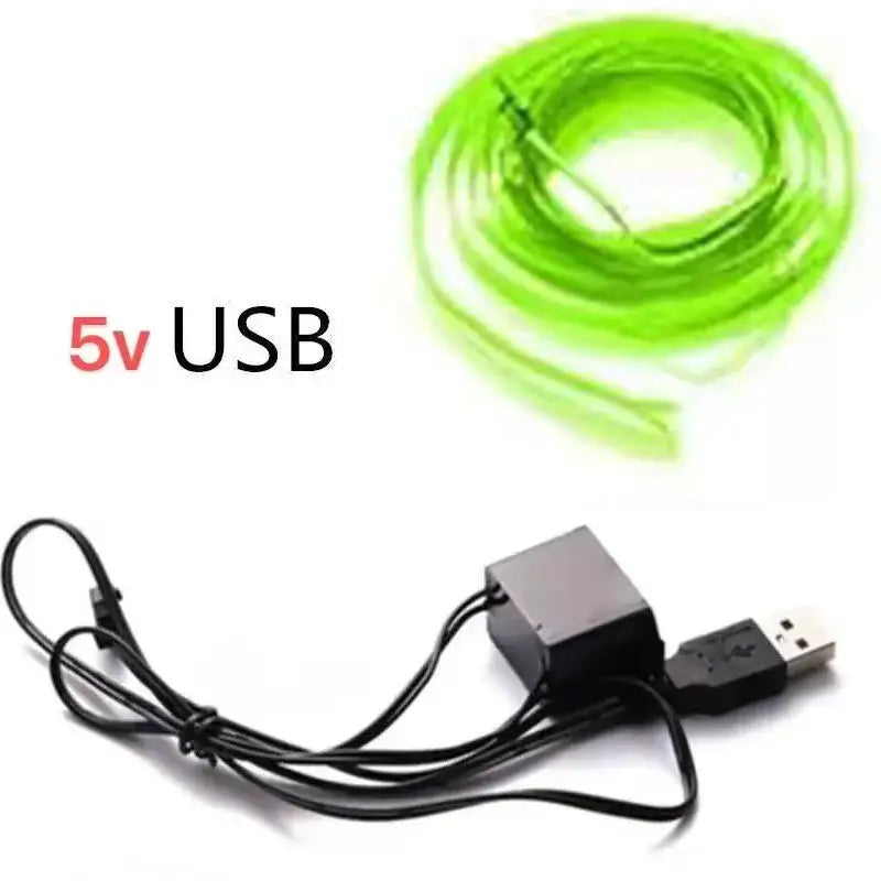 5M USB LED Neon Car Interior Light (7 colours available) - Fluorescent Green