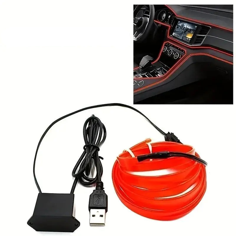 5M USB LED Neon Car Interior Light (7 colours available) - Red