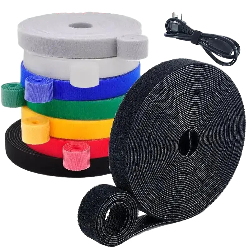 5Meter/Roll Double-Sided Hook and Loop Straps Self-Gripping Fastener Cable Ties Adjustable Cord Organizer Tie