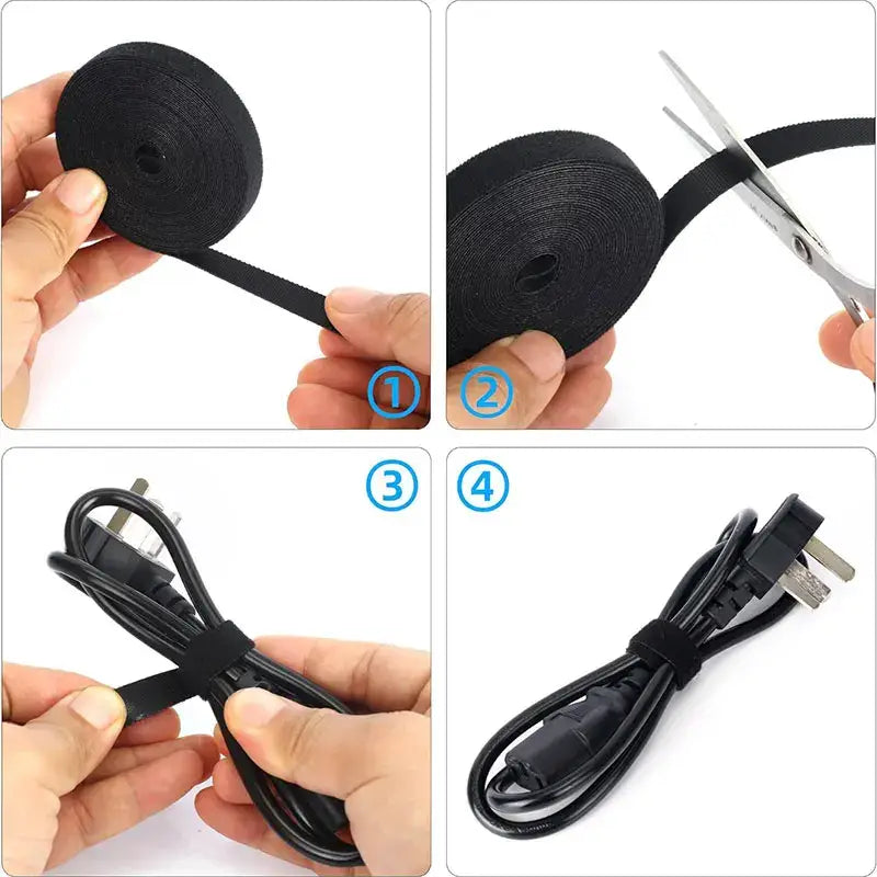 5Meter/Roll Double-Sided Hook and Loop Straps Self-Gripping Fastener Cable Ties Adjustable Cord Organizer Tie