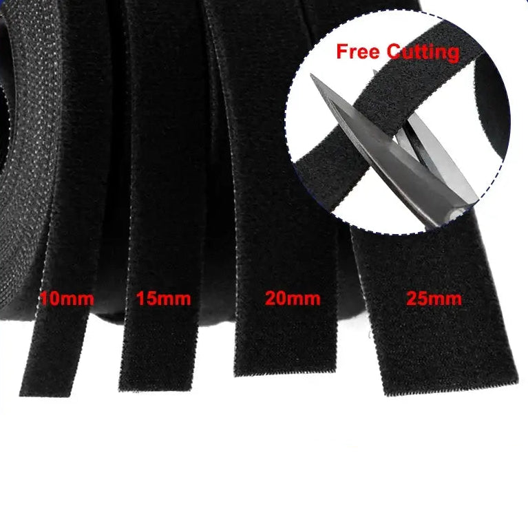 5Meter/Roll Reusable Cable Ties Black 10/15/20/25mm Width Double Side Hook and Loop Fastening Straps Cable Wire