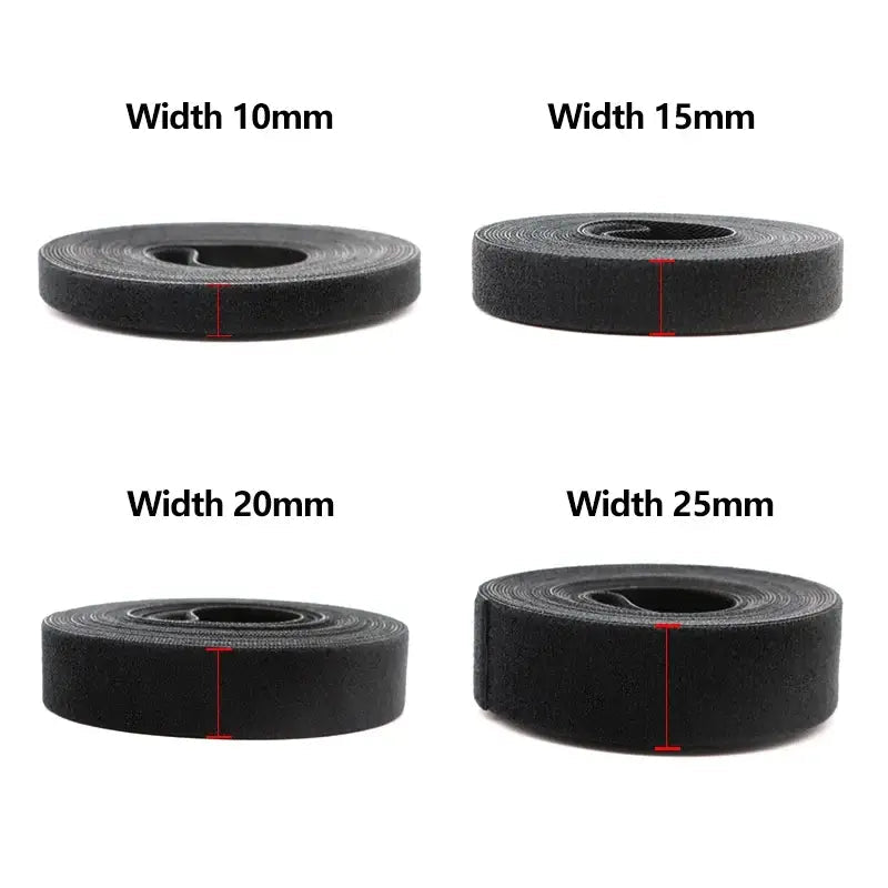 5Meter/Roll Reusable Cable Ties Black 10/15/20/25mm Width Double Side Hook and Loop Fastening Straps Cable Wire