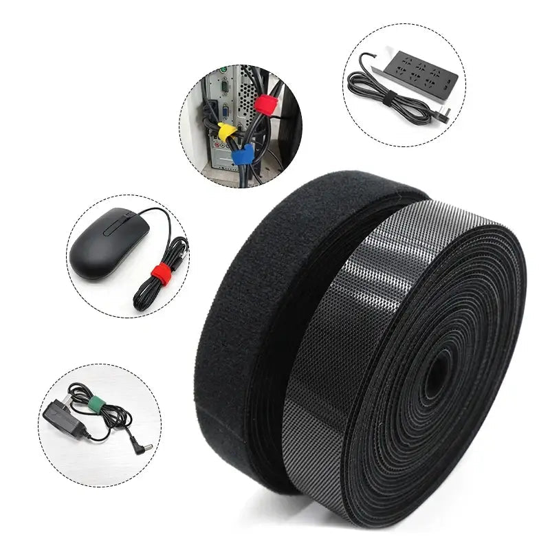 5Meter/Roll Reusable Cable Ties Black 10/15/20/25mm Width Double Side Hook and Loop Fastening Straps Cable Wire