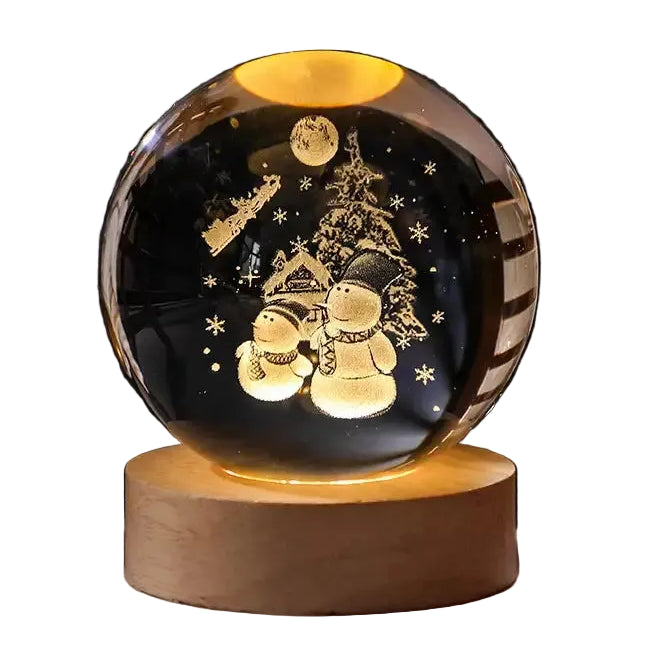 6/8Cm 3D Crystal Ball Planet Night Light - Christmas Snowman / 6Cm Ball With Base