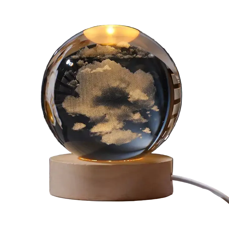 6/8Cm 3D Crystal Ball Planet Night Light - Clouds / 6Cm Ball With Base