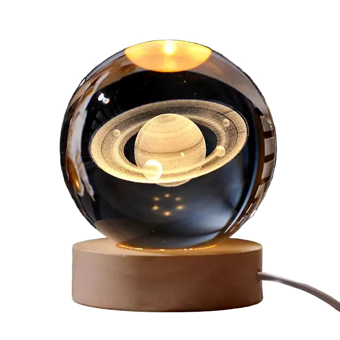 6/8Cm 3D Crystal Ball Planet Night Light - Saturn / 6Cm Ball With Base