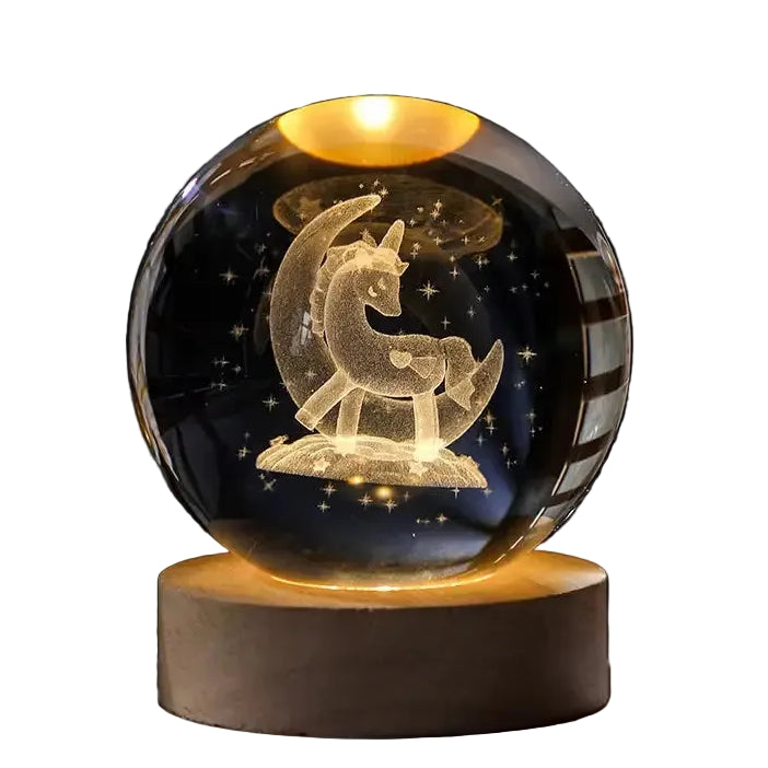 6/8Cm 3D Crystal Ball Planet Night Light - Unicorn / 6Cm Ball With Base