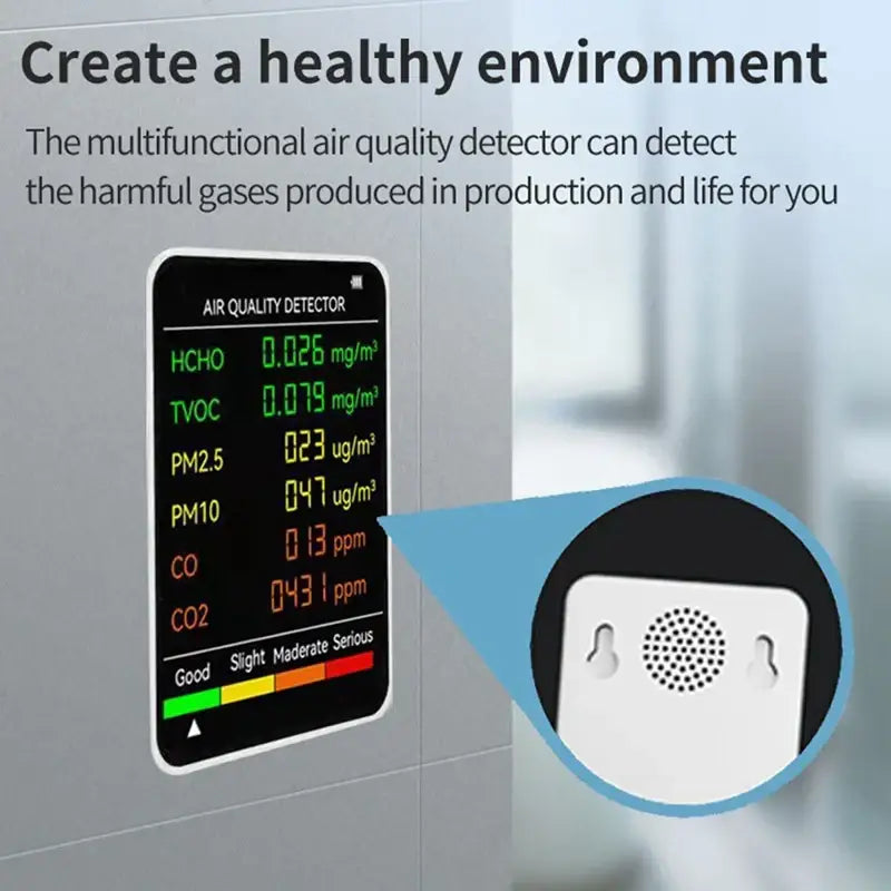 6-in-1 Air Quality Detector – PM2.5 PM10 HCHO TVOC CO CO2 Monitor - HBC