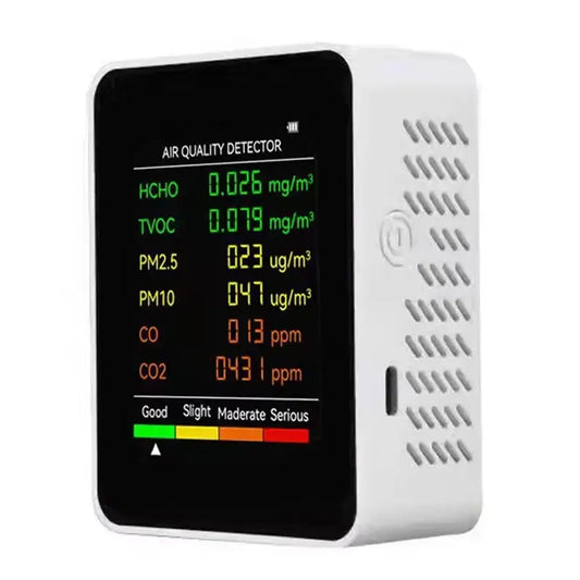 6-in-1 Air Quality Detector – PM2.5 PM10 HCHO TVOC CO CO2 Monitor - HBC