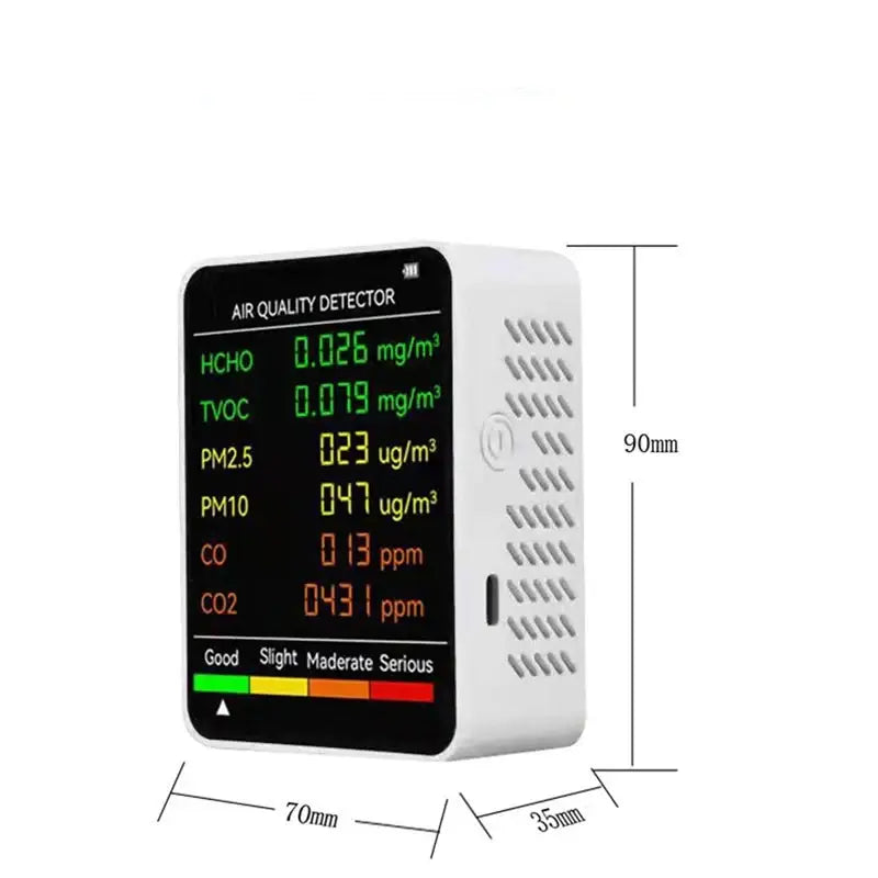 6-in-1 Air Quality Detector – PM2.5 PM10 HCHO TVOC CO CO2 Monitor - HBC