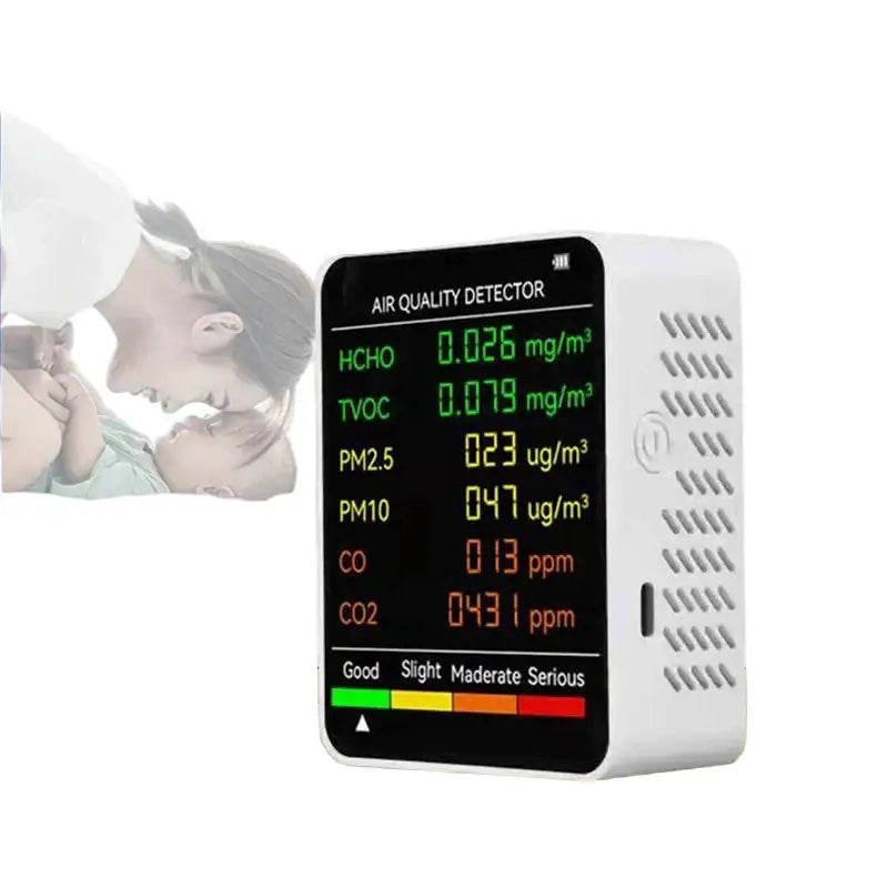 6-in-1 Air Quality Detector – PM2.5 PM10 HCHO TVOC CO CO2 Monitor - HBC