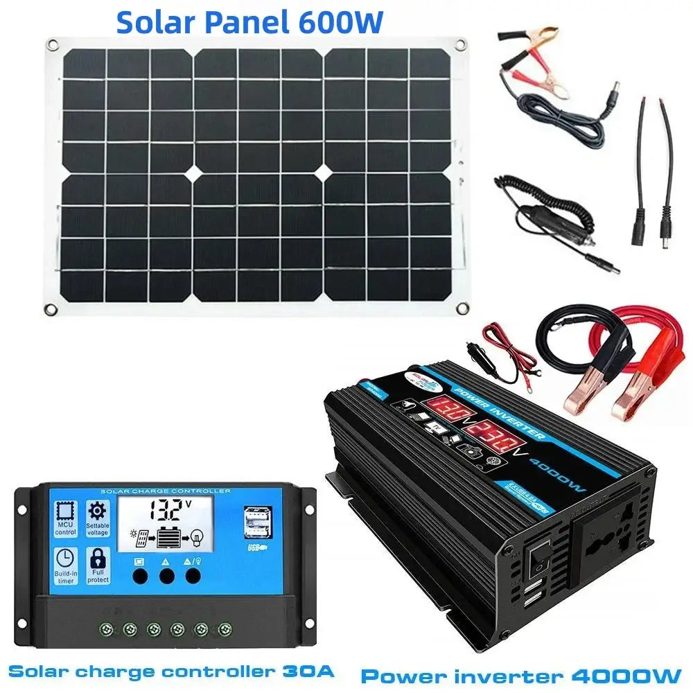 600W Home & Outdoor Solar Power System - Black 110V 4000W / Solar Panel - SS