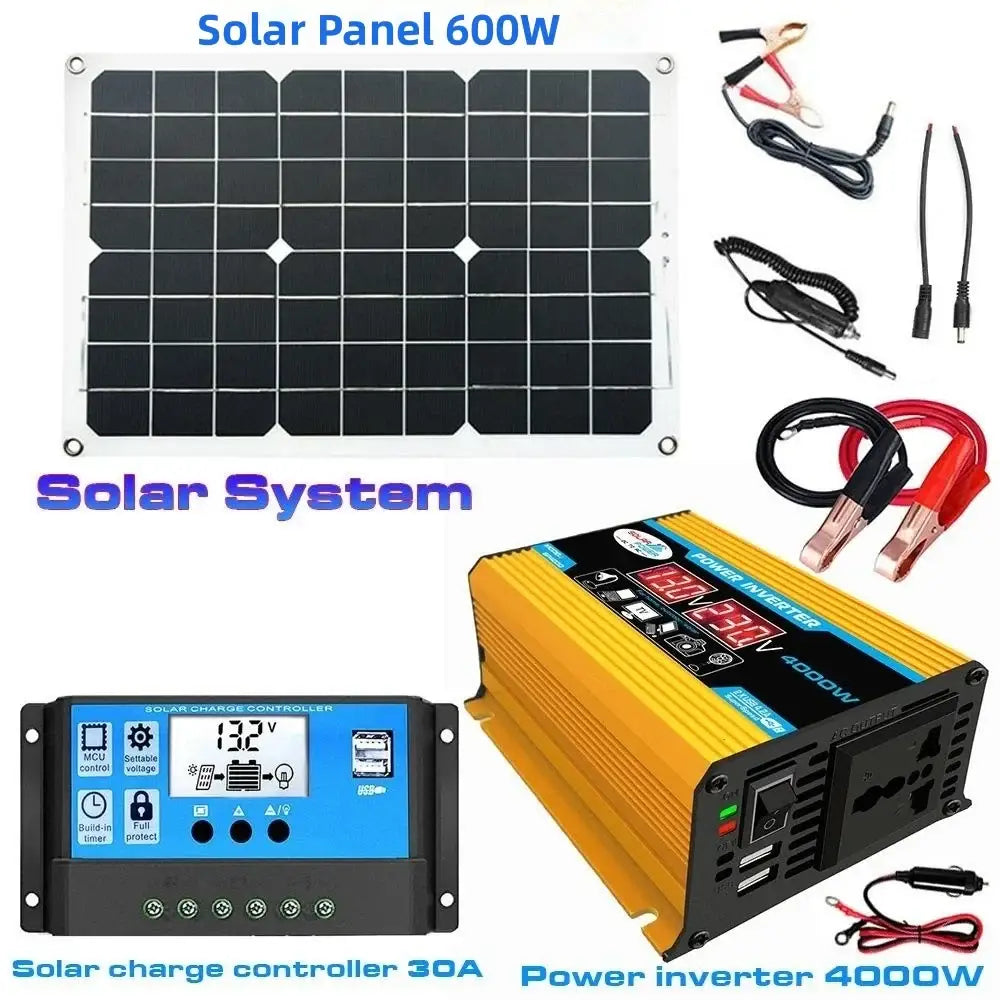 600W Home & Outdoor Solar Power System - Yellow 110V4000W / Solar Panel - SS