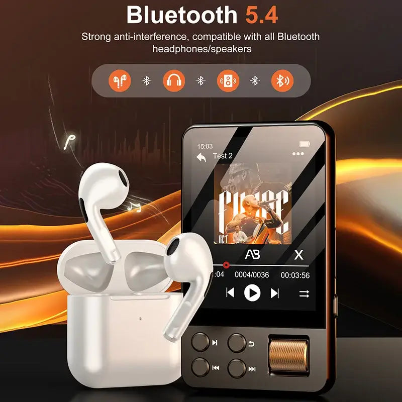 64GB Bluetooth 5.4 WiFi MP3 Player 2.4 Inch Touch Screen HiFi Lossless Music Player FM Radio Voice Recorder E-book