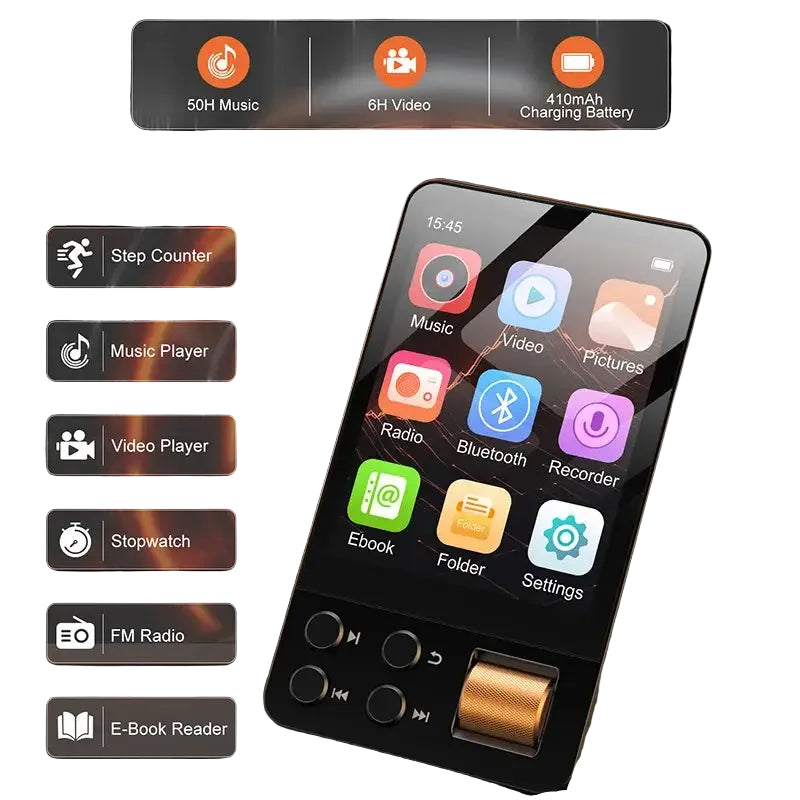 64GB Bluetooth 5.4 WiFi MP3 Player 2.4 Inch Touch Screen HiFi Lossless Music Player FM Radio Voice Recorder E-book