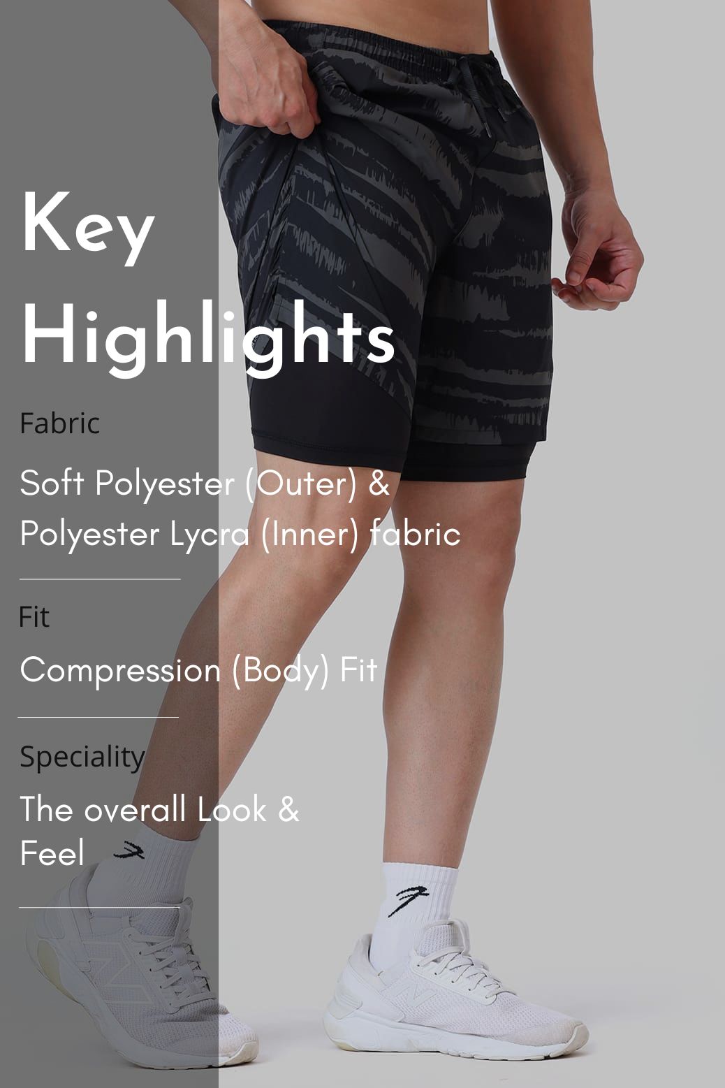 2 in 1 Printed Compression Shorts Olive