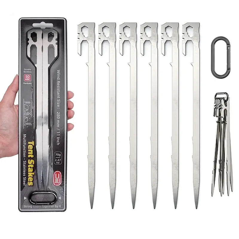 6Pcs Camping Tent Stakes Canopy Tent Pegs 28cm Stainless Steel Garden Ground Nail Beach Awnings Hammock Trampoline