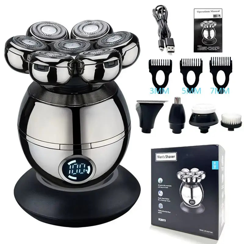7 Head Electric Shaver for Men - Advanced 7D Floating Cutter IPX5 Waterproof USB Wireless Charging and Multi-Grooming