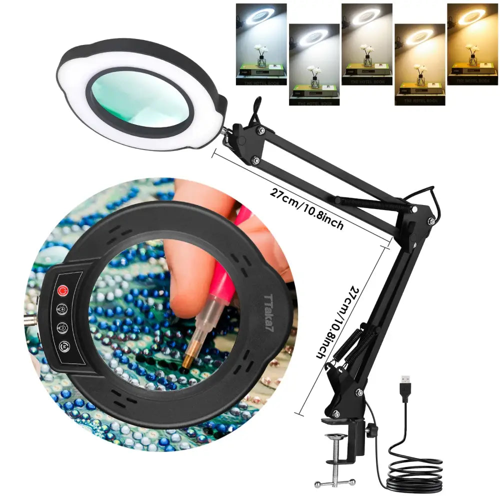 72LED 8X/10X USB Magnifying Glass with 3 Colours Light (10 different variants available) - New Short--Black - HBC