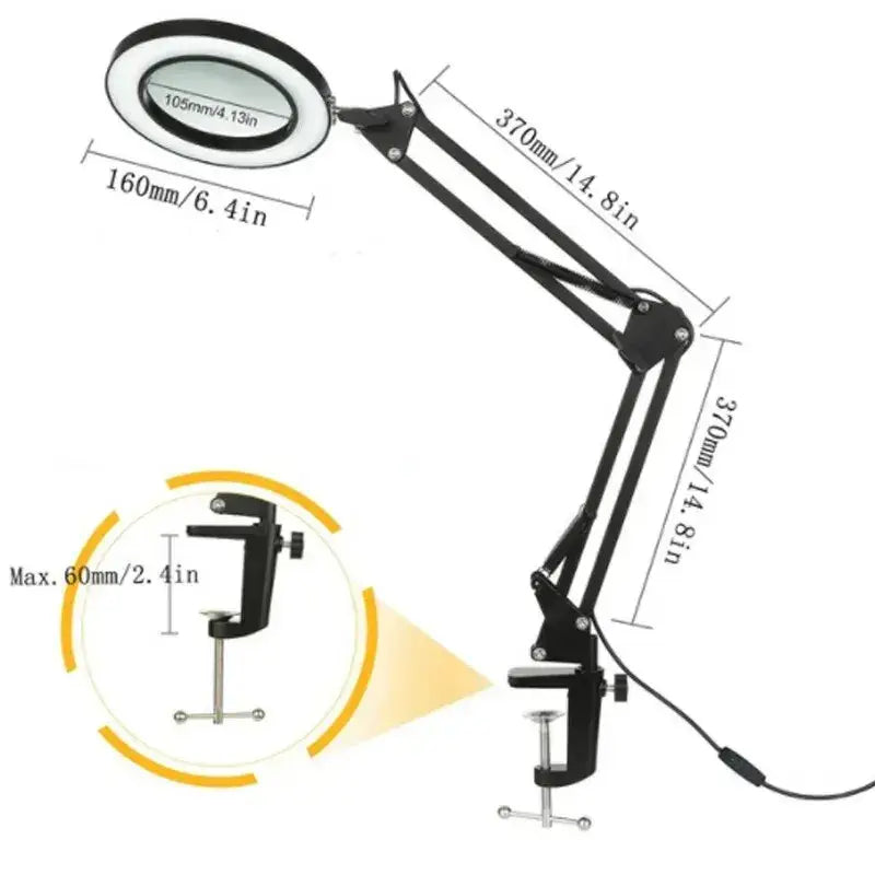 72LED 8X/10X USB Magnifying Glass with 3 Colours Light (10 different variants available) - Long Version--Black - HBC