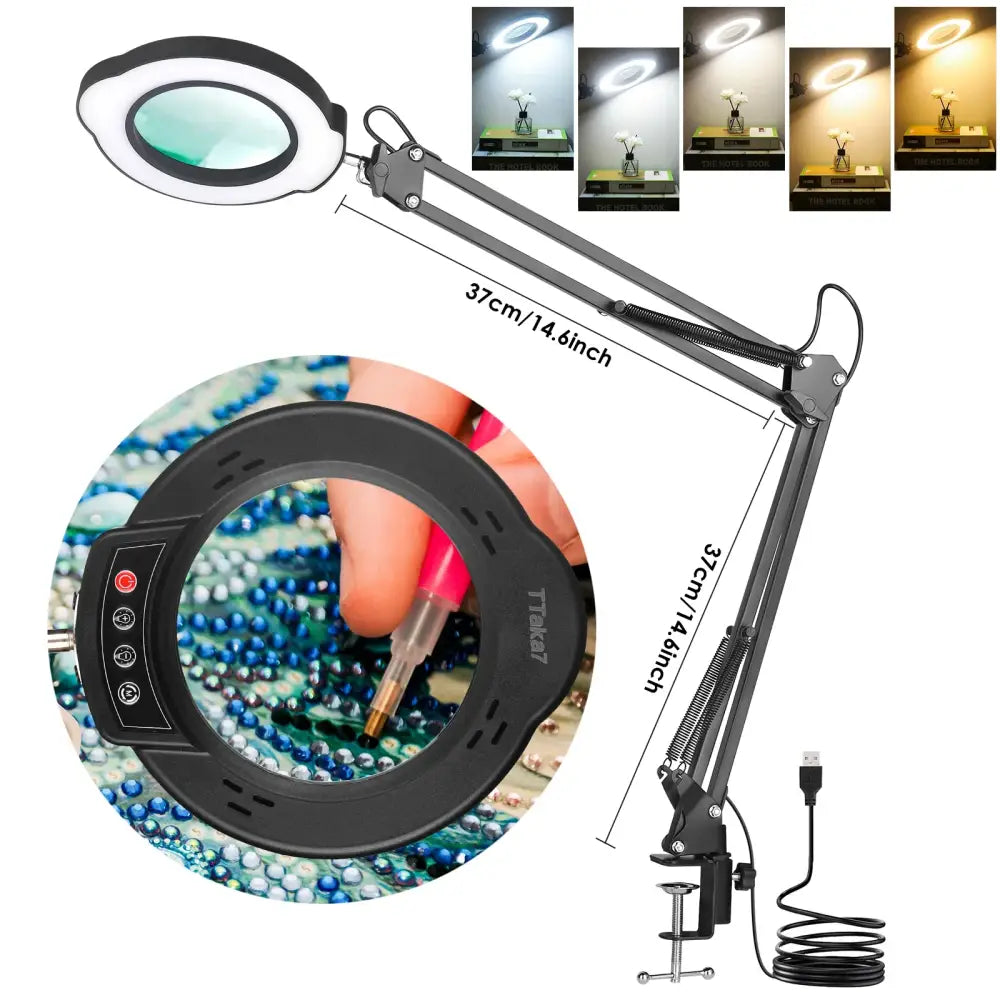 72LED 8X/10X USB Magnifying Glass with 3 Colours Light (10 different variants available) - New Long--Black - HBC