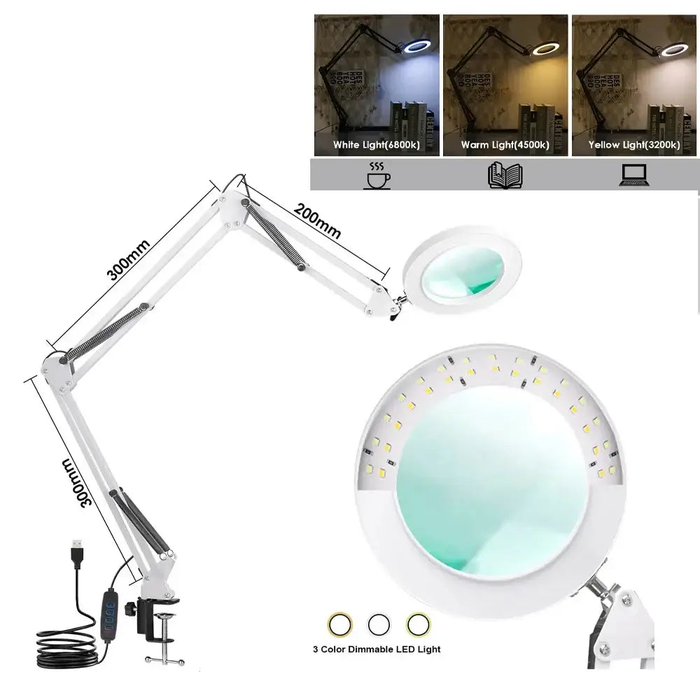 72LED 8X/10X USB Magnifying Glass with 3 Colours Light (10 different variants available) - 3-Segment White - HBC