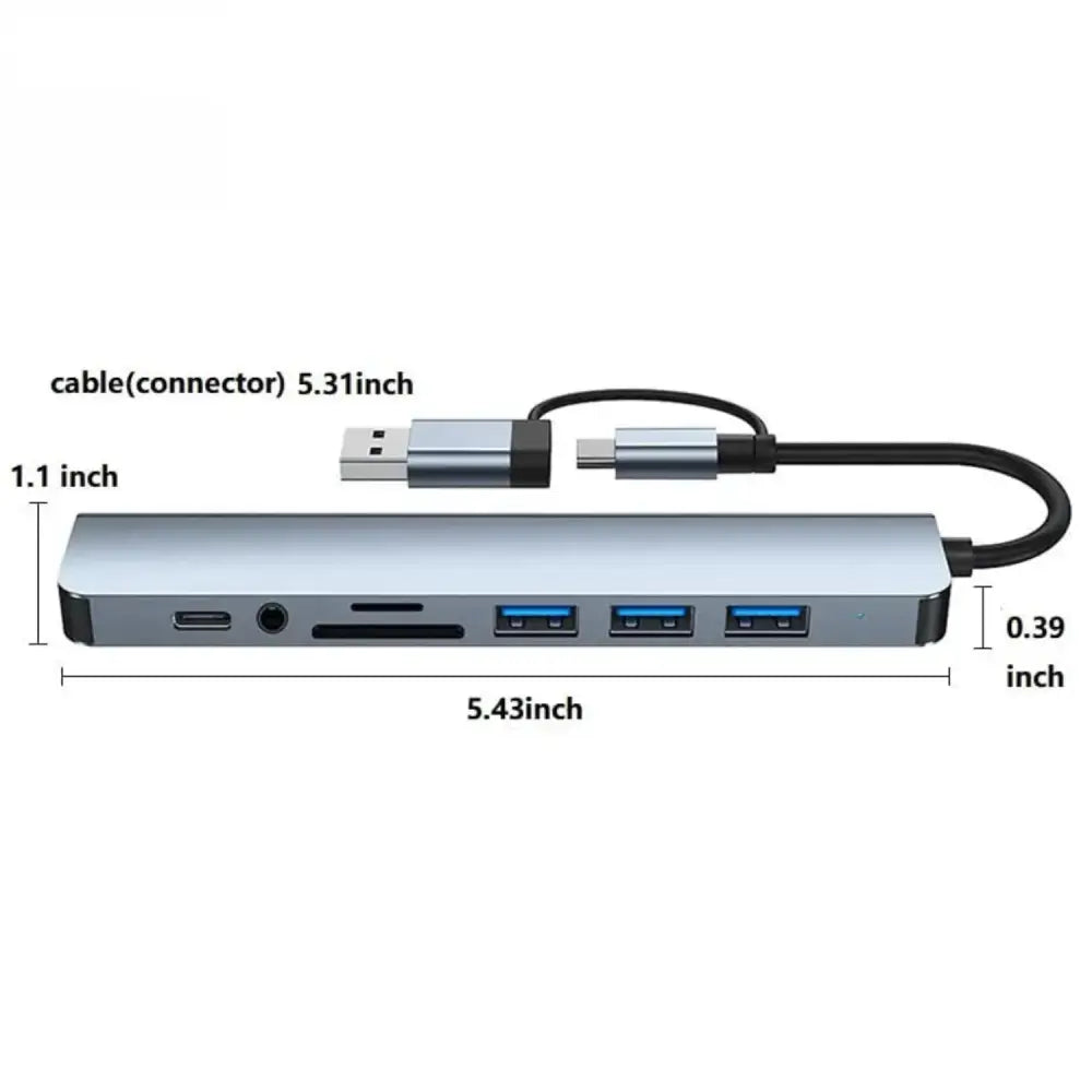 8-in-1 Hub with Card Reader & Audio - Silver / 0.25m - 9eight5
