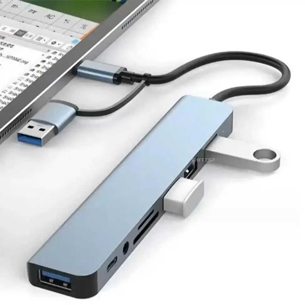 8-in-1 Hub with Card Reader & Audio - Silver / 0.25m - 9eight5