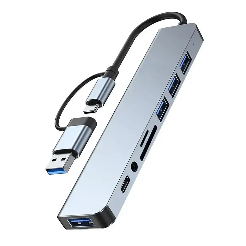 8-in-1 Hub with Card Reader & Audio - Silver / 0.25m - 9eight5