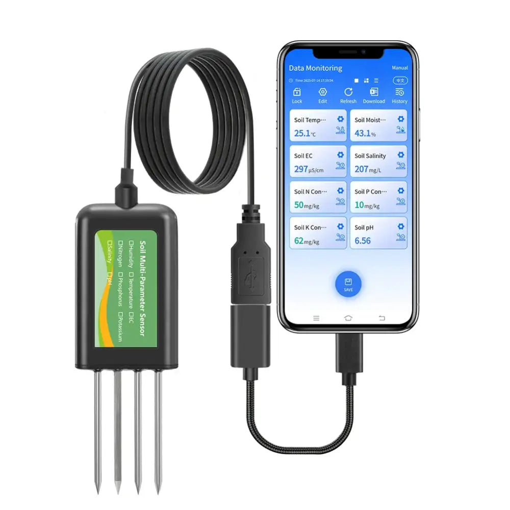 8-in-1 Soil Sensor for pH EC Moisture Temp & NPK Testing - HBC