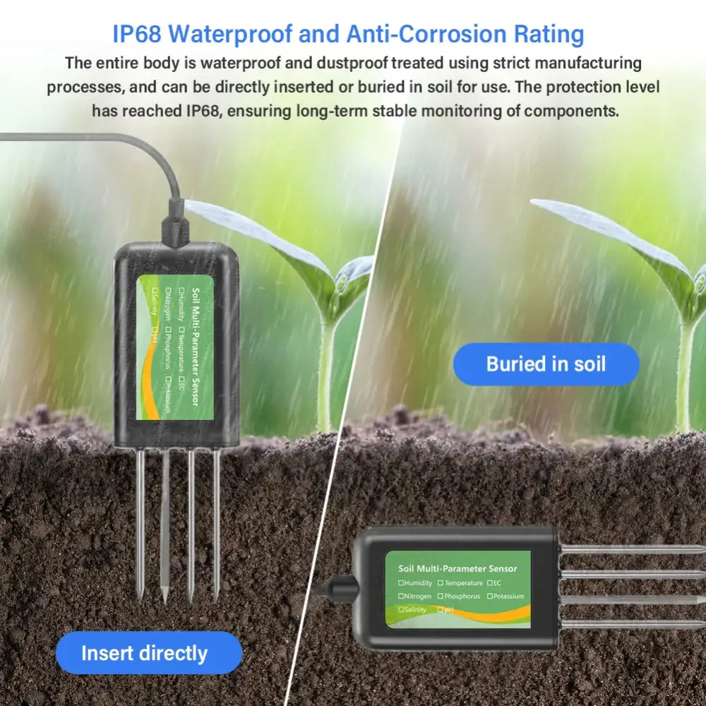 8-in-1 Soil Sensor for pH EC Moisture Temp & NPK Testing - HBC