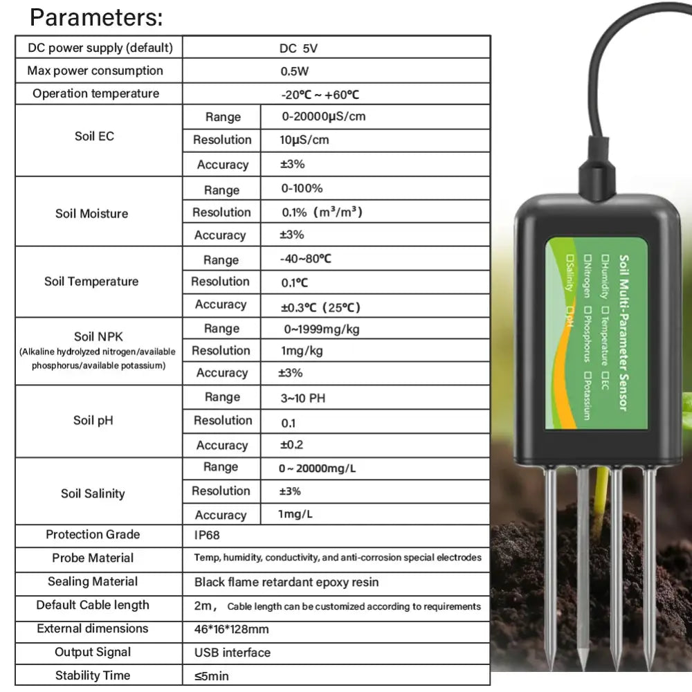 8-in-1 Soil Sensor for pH EC Moisture Temp & NPK Testing - HBC