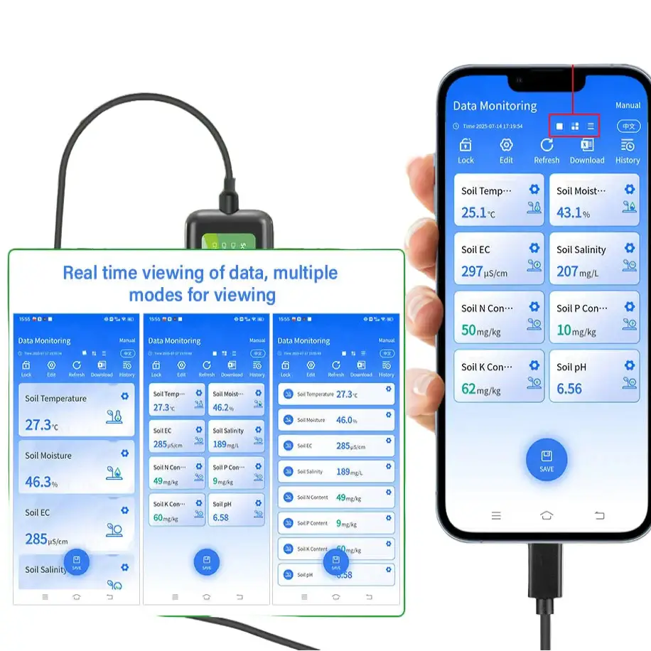 8-in-1 Soil Sensor for pH EC Moisture Temp & NPK Testing - HBC