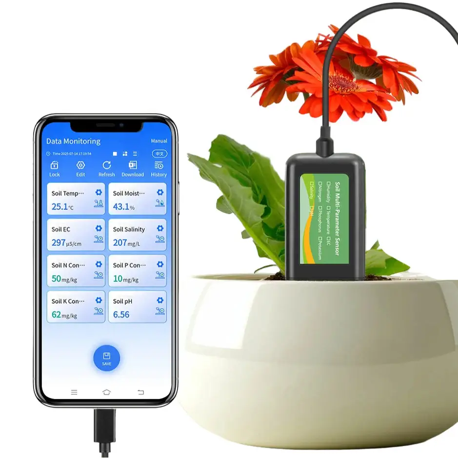 8-in-1 Soil Sensor for pH EC Moisture Temp & NPK Testing - HBC