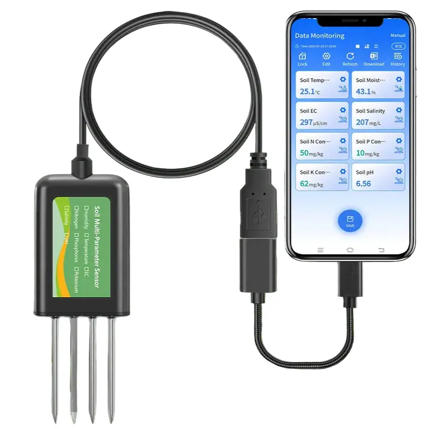 8-in-1 Soil Sensor for pH EC Moisture Temp & NPK Testing - HBC