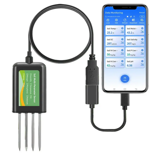 8-in-1 Soil Sensor for pH EC Moisture Temp & NPK Testing - HBC