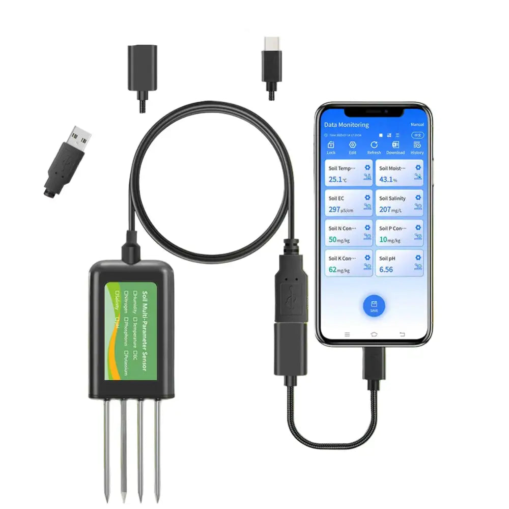 8-in-1 Soil Sensor for pH EC Moisture Temp & NPK Testing - HBC