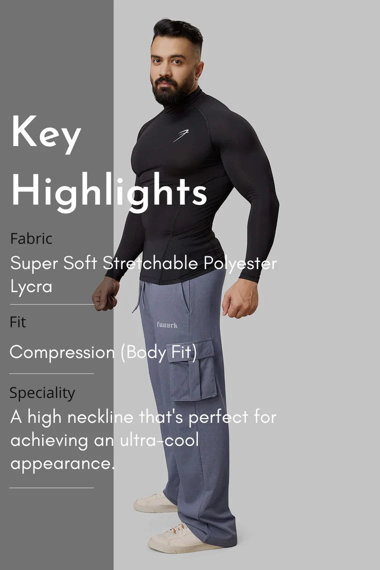 High Neck Compression Full Sleeves T-shirt Black