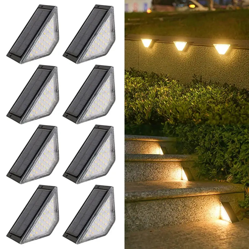 8Pcs LED Solar Step Lights Waterproof Outdoor Stair Lights Solar Deck Lights Outdoor Solar Landscape Lighting for Yard