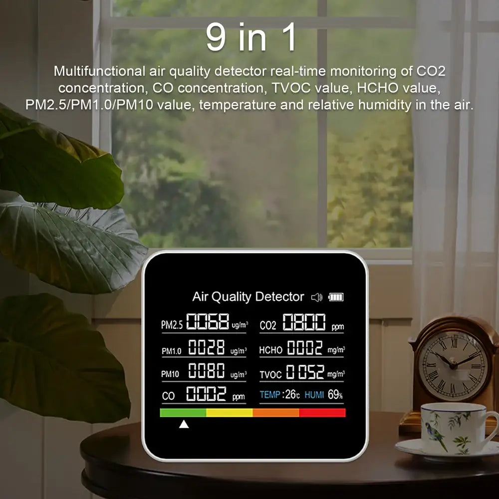 9-in-1 Air Quality Monitor with CO₂ PM & Temperature Sensors - HBC