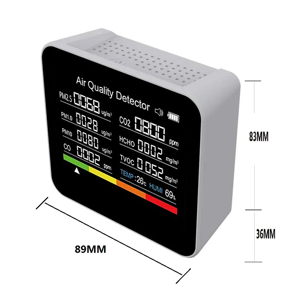 9-in-1 Air Quality Monitor with CO₂ PM & Temperature Sensors - HBC
