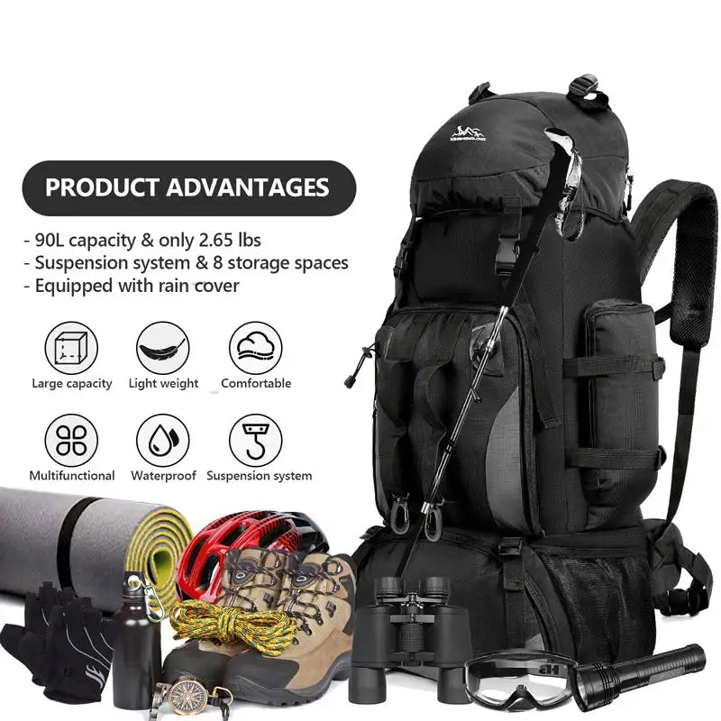 90L Waterproof Hiking & Camping Backpack (various colours available) - 9eight5
