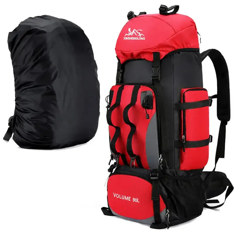 90L Waterproof Hiking & Camping Backpack (various colours available) - Red and cover / Backpack - 9eight5