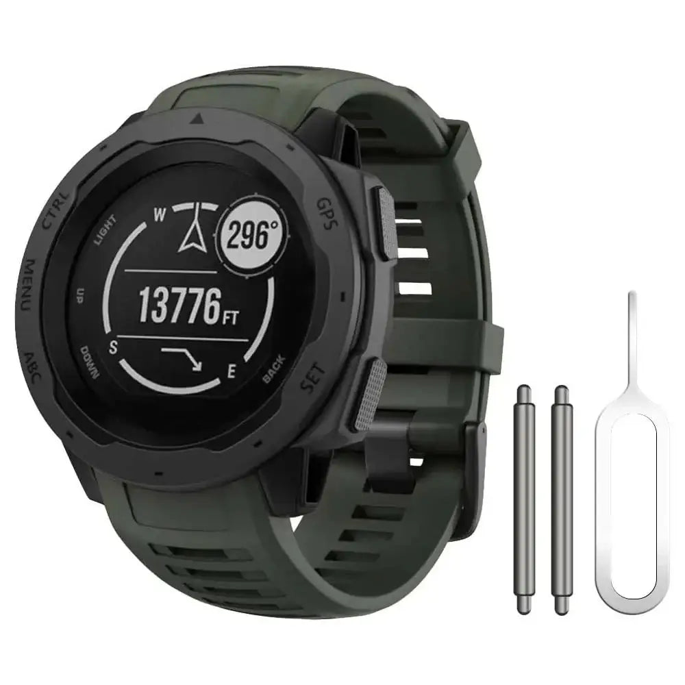 Soft Silicone Strap for the Garmin Instinct 1/2/Solar/Tactical Series (available in 5 colours) - Army Green - TWS