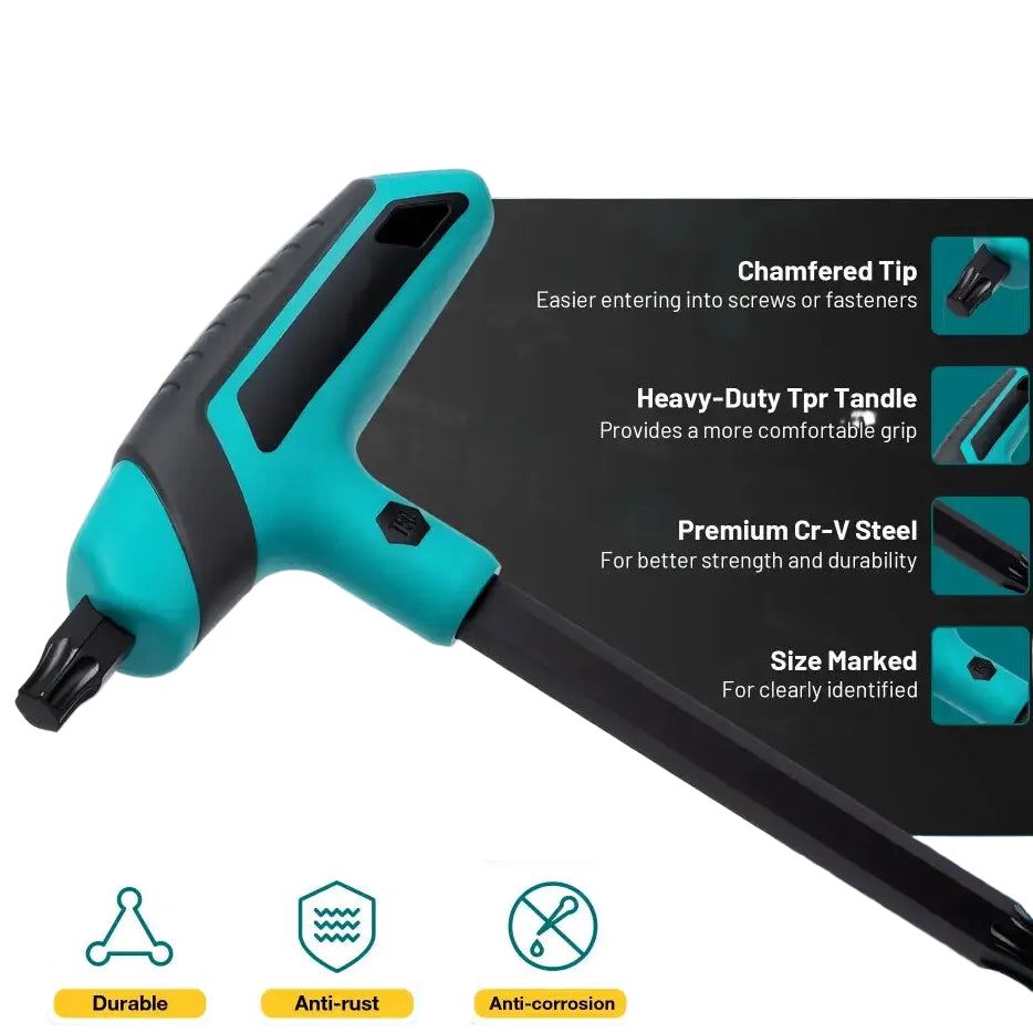 9PCS T-Handle Torx Wrench Set T10-T50 Two-Tip Design Torx Star Wrench DIY & Auto Bike Repair Tool with Storage Rack