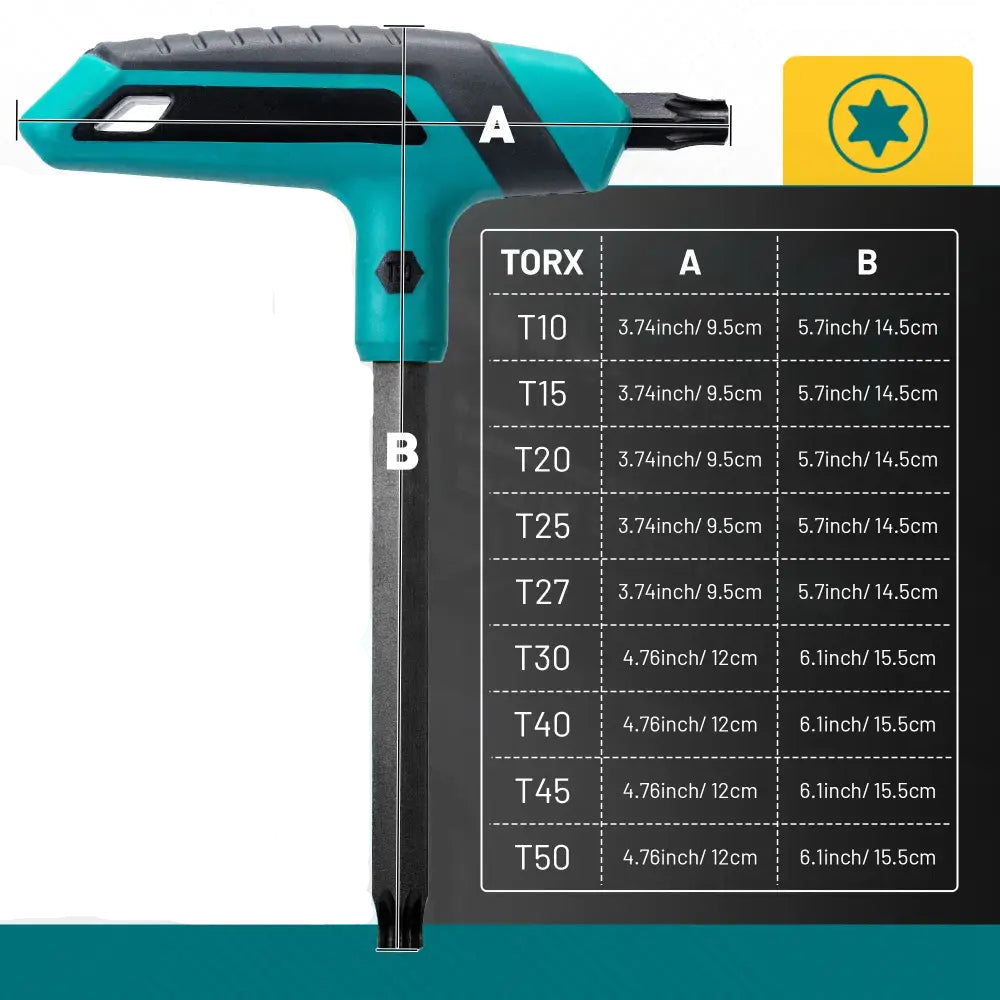 9PCS T-Handle Torx Wrench Set T10-T50 Two-Tip Design Torx Star Wrench DIY & Auto Bike Repair Tool with Storage Rack