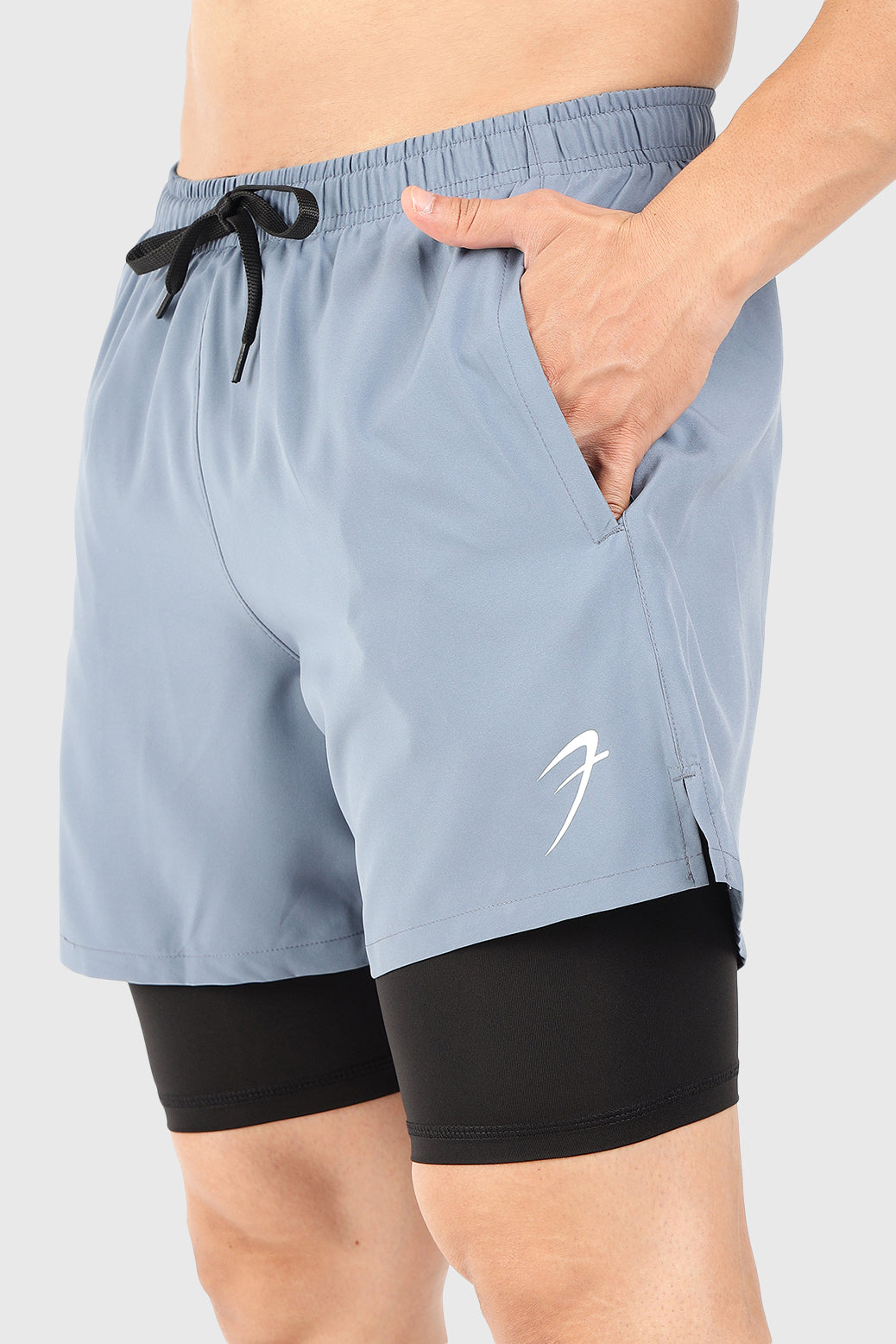 2 in 1 5" Compression Shorts Light Grey
