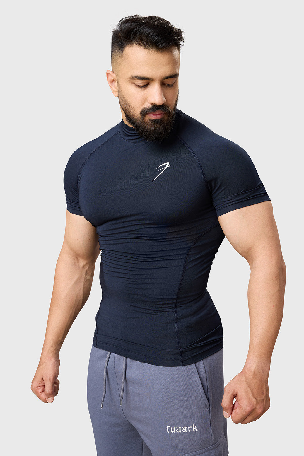 High Neck Compression T-shirt Navy