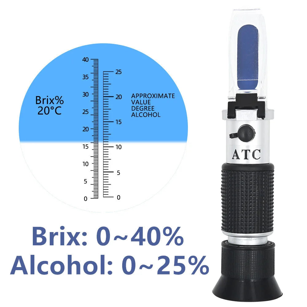Handheld 0–40% Sugar & 0–25% Alcohol Refractometer (available with or without box)