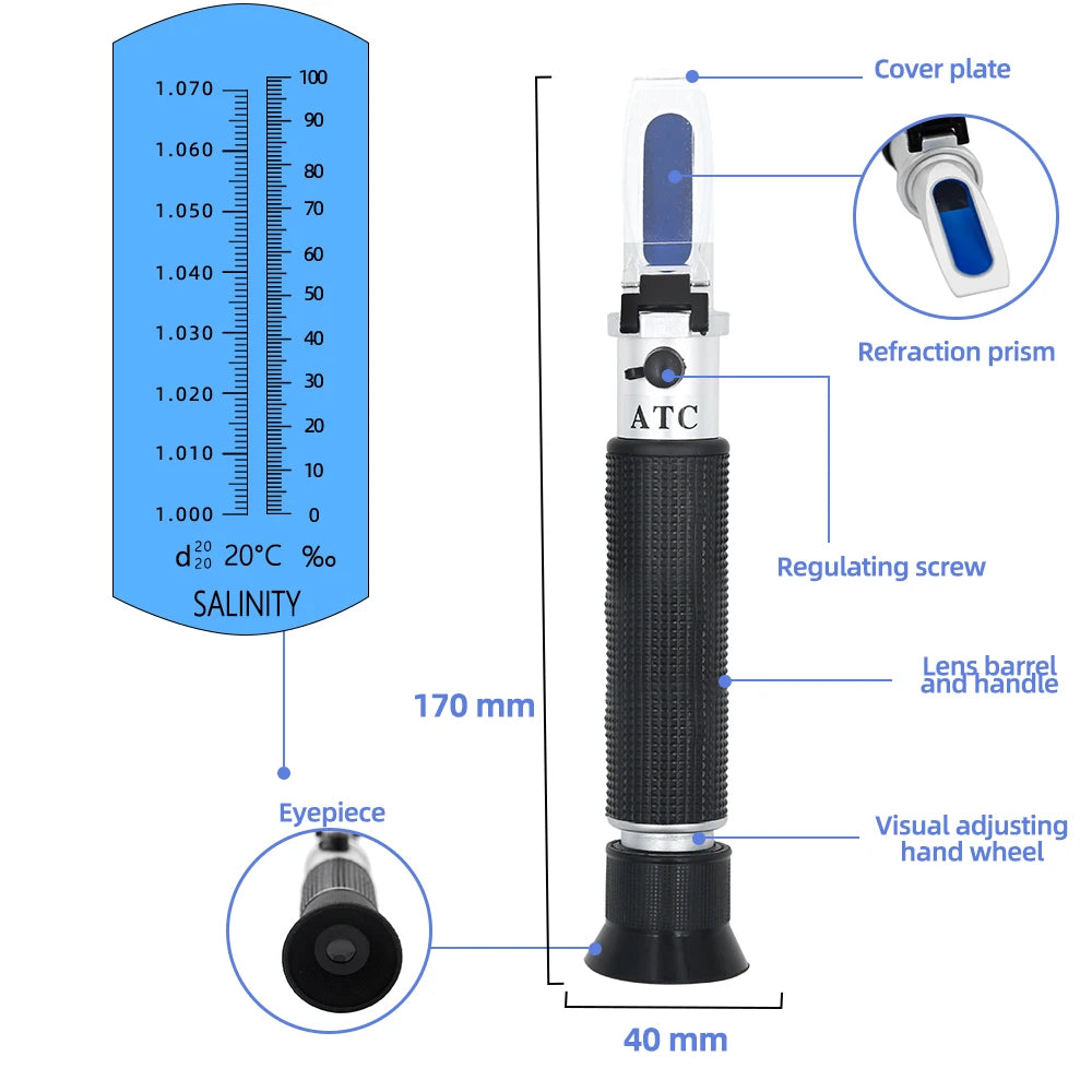Handheld Refractometer Sea Salt Salinity Meter 0–100% (available with or without box)